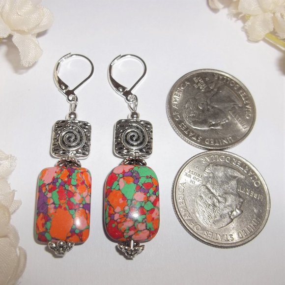 Red Statement Earring Set Jewelry Funky Beaded Handmade Dangle Gift Idea 6880 - Picture 2 of 8